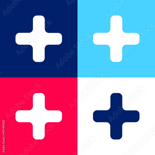 Black Plus Sign blue and red four color minimal icon set