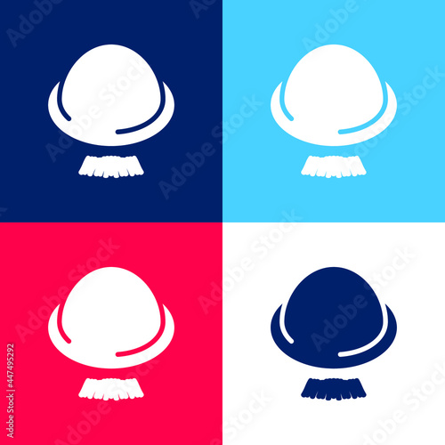 Bowler Hat And Moustache blue and red four color minimal icon set
