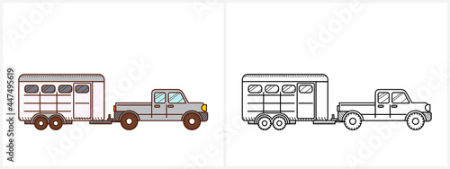 Horse trailer coloring book for kid. Horse trailer