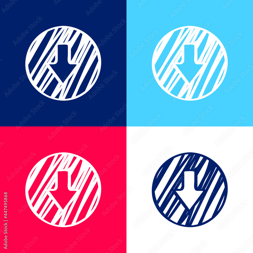 Arrow Down Outline Sketched Circle blue and red four color minimal icon set Arrow Down Outline Sketched Circle blue and red four color minimal icon set