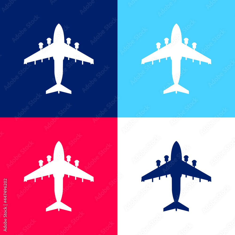 Airplane blue and red four color minimal icon set Airplane blue and red four color minimal icon set