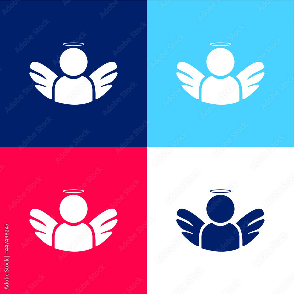 Angel With Wings And Halo blue and red four color minimal icon set Angel With Wings And Halo blue and red four color minimal icon set