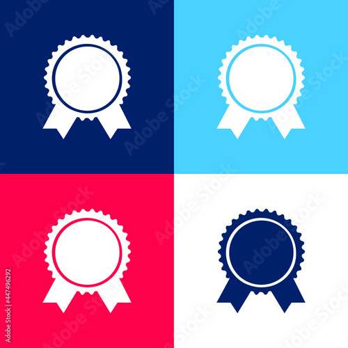 Award Badge Of Circular Shape With Ribbon Tails blue and red four color minimal icon set