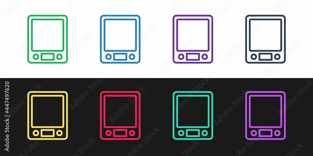 Set line Electronic scales icon isolated on black and white background. Weight measure equipment. Vector Set line Electronic scales icon isolated on black and white background. Weight measure equipment. Vector