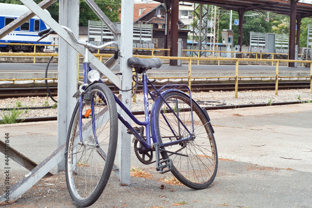 Old bicyclewaiting for a passenger train arrival in the Central railway station in the city of Zagreb, Croatia