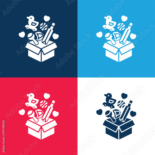 Box blue and red four color minimal icon set