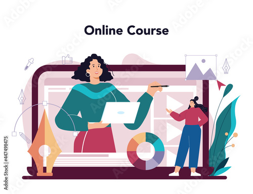 Advert designer online service or platform. Artist creating an advertisment