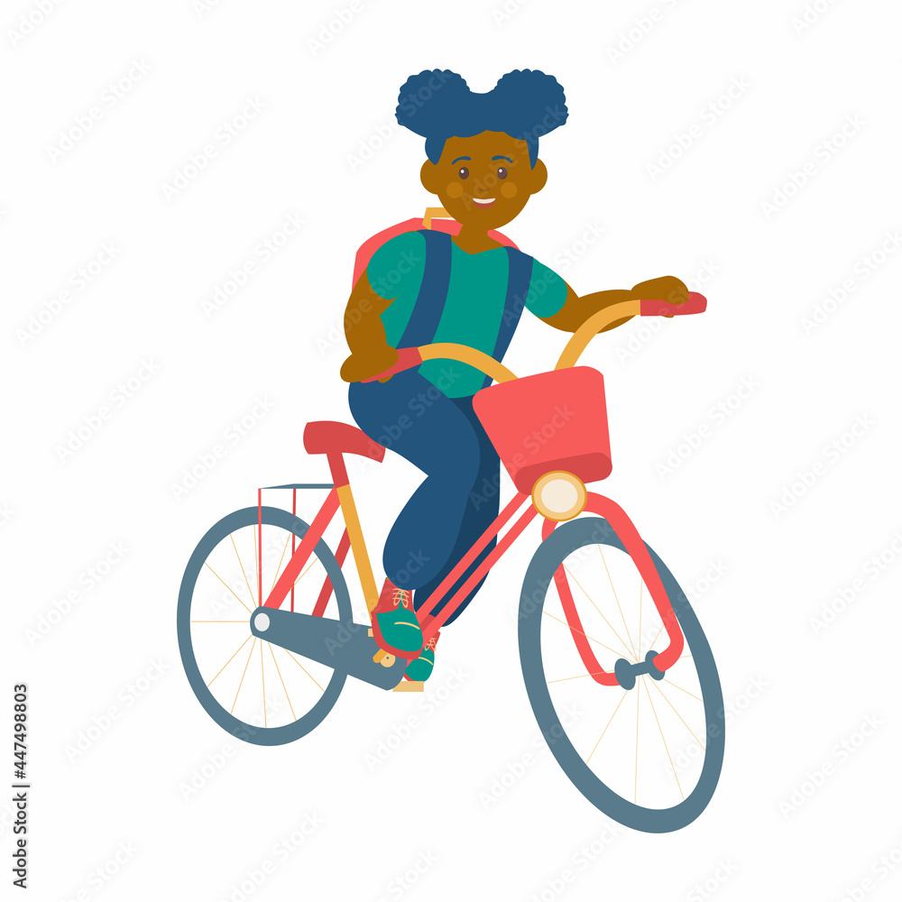 Girl on bike Flat vector illustration on white background Girl on bike Flat vector illustration on white background