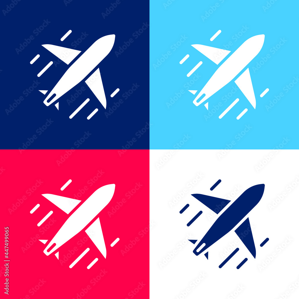 Airplane blue and red four color minimal icon set Airplane blue and red four color minimal icon set