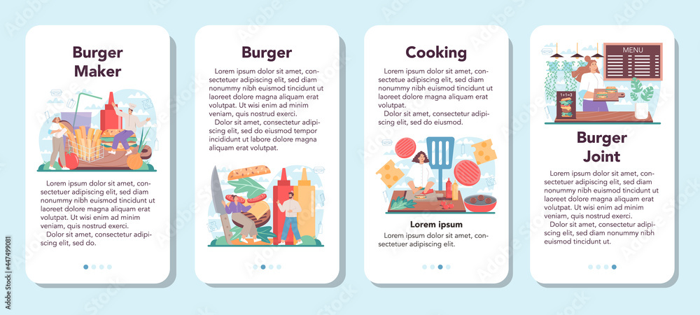 Fast food, burger house mobile application banner set. Chef Fast food, burger house mobile application banner set. Chef