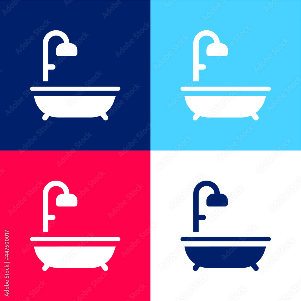 Bath blue and red four color minimal icon set Bath blue and red four color minimal icon set