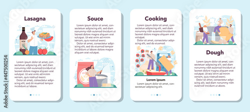 Tasty lasagna mobile application banner set. Italian delicious cuisine