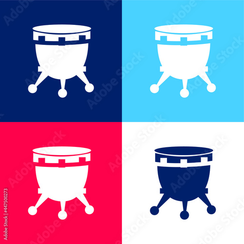 African Drum With Stand blue and red four color minimal icon set