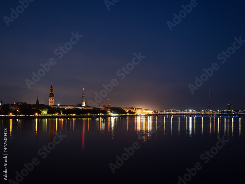 Beautiful night panorama of old Riga