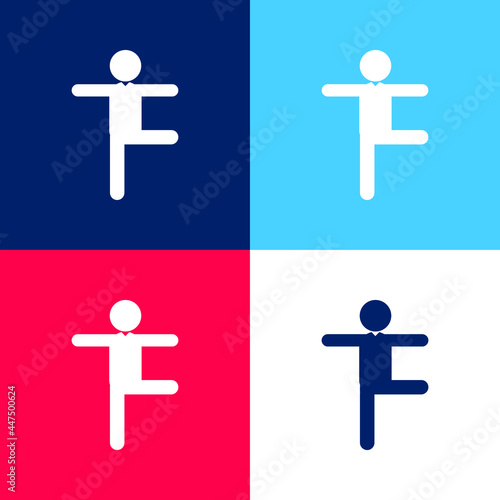 Balance Man Posture blue and red four color minimal icon set