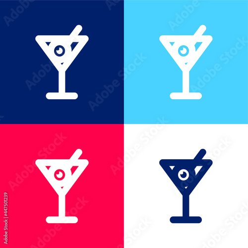 Beverages blue and red four color minimal icon set
