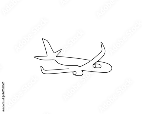 Aircraft continuous line drawing. One line art of flight, jet, airplane.