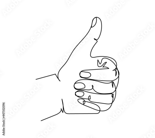 Thumb up gesture one line art. Continuous line drawing of gesture, left hand, gesture cool, like.