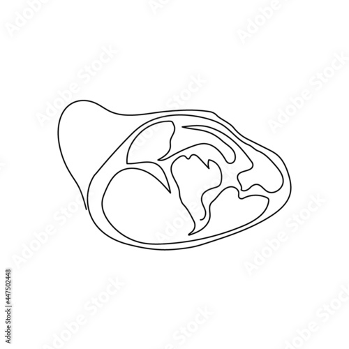 Pork knuckle continuous line drawing. One line art of meat, meat on the bone, pork.