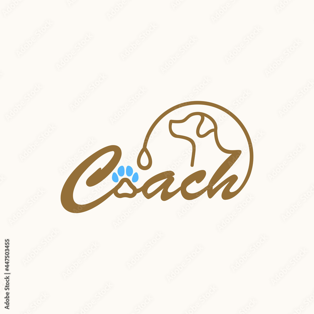 Dog walking service logo in line style on round from leash. Happy puppy training icon. Walk pet symbol in brown vector outline illustration. Simple Cartoon animal logotype. Dog walking service logo in line style on round from leash. Happy puppy training icon. Walk pet symbol in brown vector outline illustration. Simple Cartoon animal logotype.