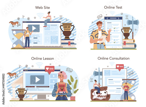 History lesson online service or platform set. History school subject