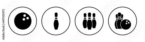Bowling icon set. bowling ball and pin icon. bowling pins