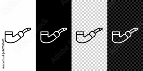 Set line Smoking pipe icon isolated on black and white background. Tobacco pipe. Vector