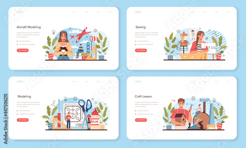 Crafting and modeling school course web banner or landing page set