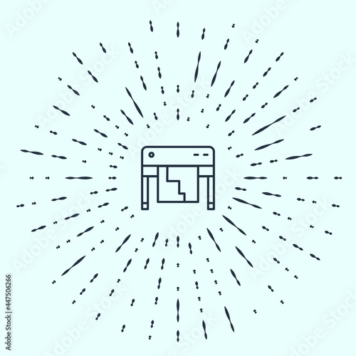 Black line Plotter icon isolated on grey background. Large format multifunction printer. Polygraphy, printshop service. Abstract circle random dots. Vector