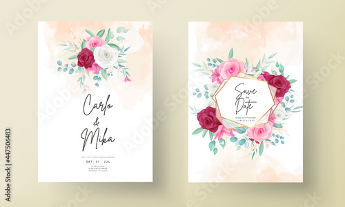 Wedding invitation template with hand drawn beautiful flower frame © mariadeta
