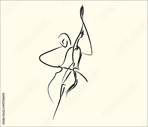 single one line vector of Double bass player contrabass playing. Classic musician Jazz bass isolated on white.logo
