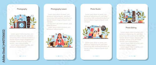 Photography school club or course mobile application banner set