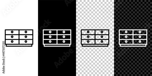 Set line Chest of drawers icon isolated on black and white background. Vector