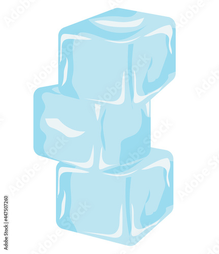 Three ice cubes for drinks. Vector stock illustration isolated on white background.