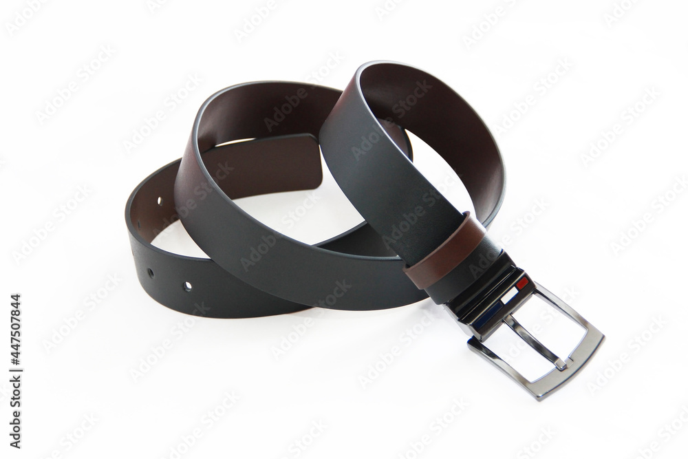 Obraz premium black leather men's belt with metal buckle