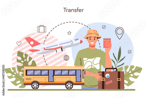Transfer service concept. Tourists transportation from airport to a hotel.