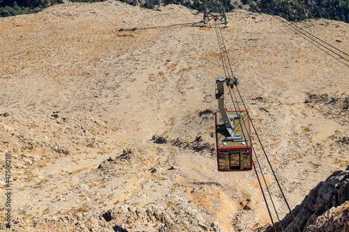 Cable car on ropeway leading to a top of Tahtali mountain in Antalya province, Turkey