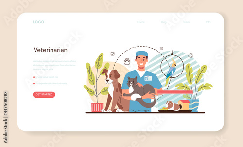Pet veterinarian web banner or landing page. Veterinary doctor