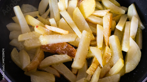 French fries golden texture with salt