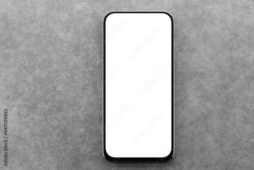 Mockup of a smartphone with a white screen on a gray textured ...