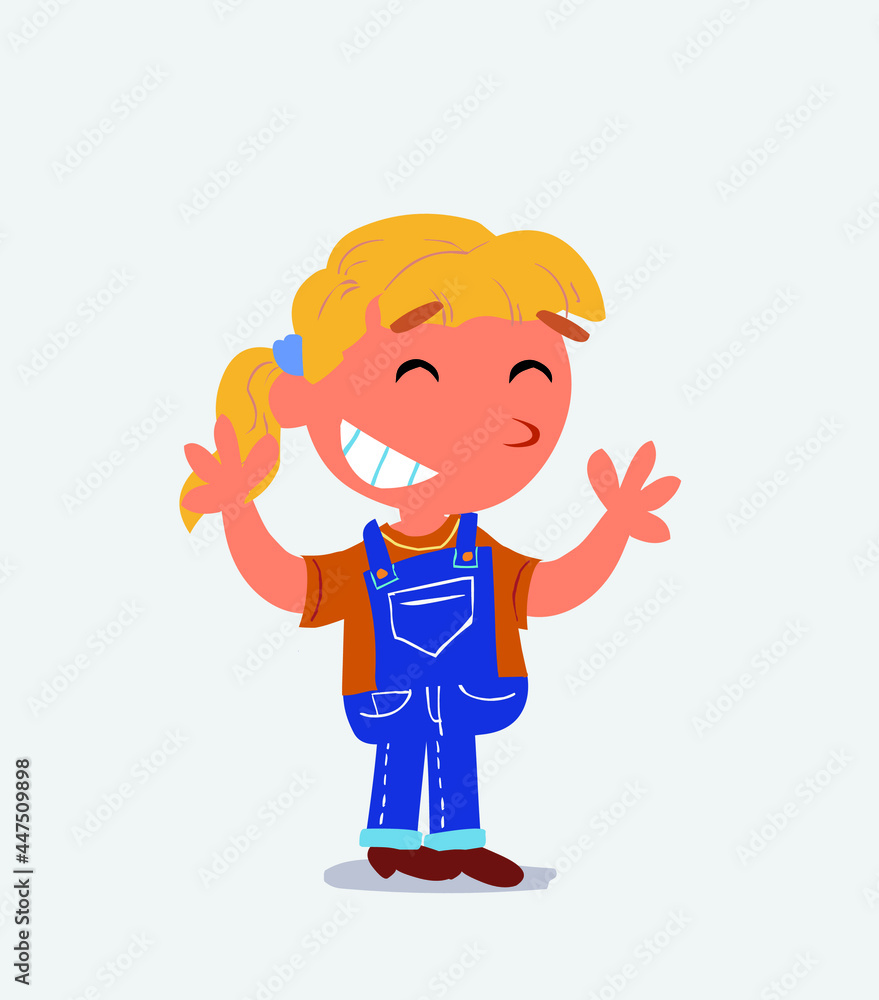 Very pleased cartoon character of little girl on jeans.