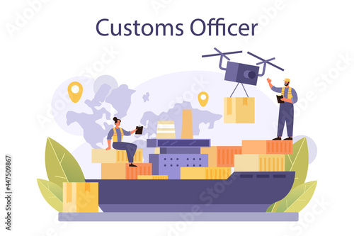Customs officer concept. Passport control at the airport. Metal detector
