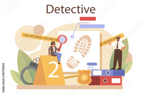 Professional detective concept. Agency investigating a crime place