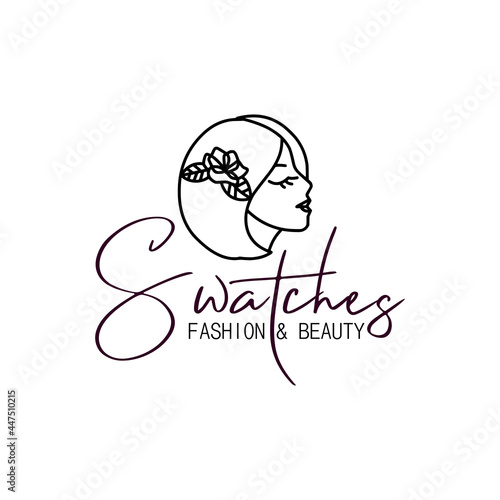 Women's faces in one line art style with flowers. Continuous line art in elegant style for beautique logo, wedding logo etc. Beautiful women face Vector illustration