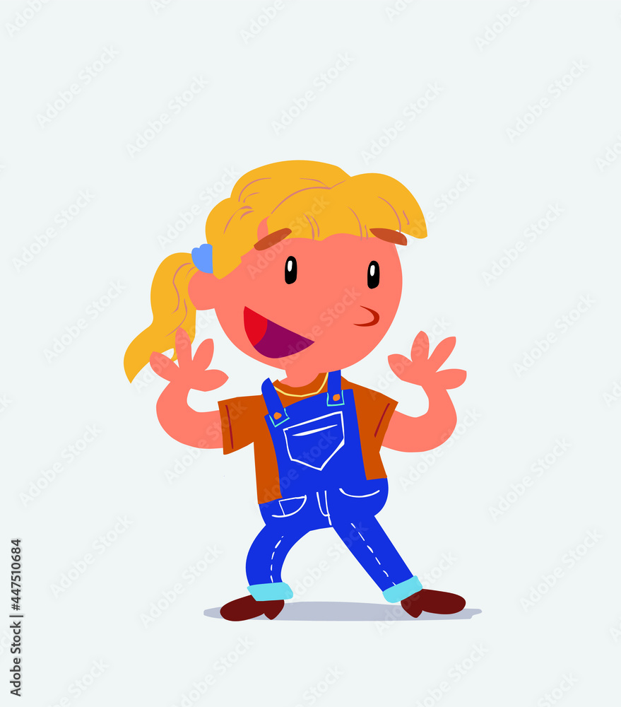 Pleasantly surprised cartoon character of little girl on jeans. Pleasantly surprised cartoon character of little girl on jeans.