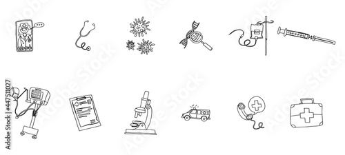 miniatures medicine ambulance. doodle image on new