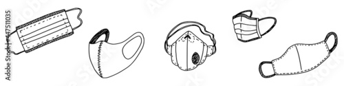 set of medical masks virus protection. doodle new