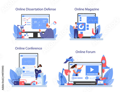 Physicist online service or platform set. Scientist explore waves