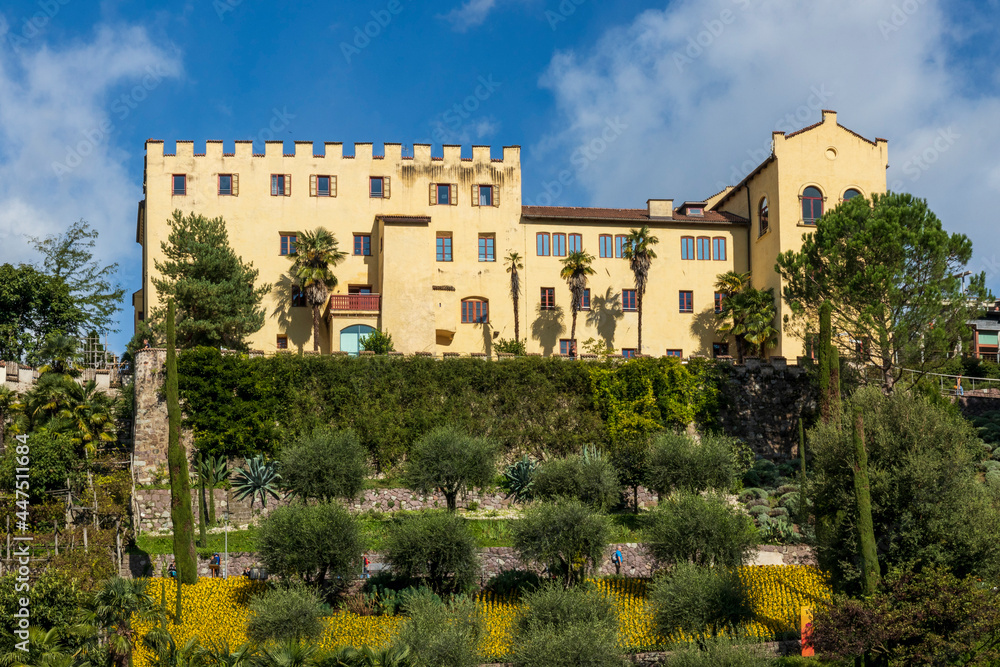 Merano, Italy. 10-07-2020. View of Trauttmansdorff castle, of Sissi empress at  Merano, Italy