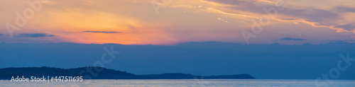 Colorful sunset twilight sky sunrise over the sea. Panorama
